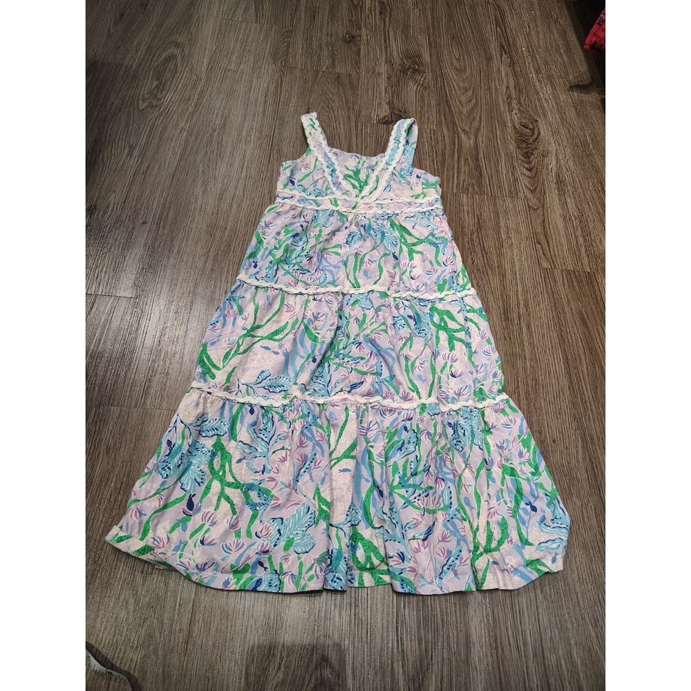 Lilly Pulitzer Coastal Dress Girls Sz 6/7 Pink Blue 100% Cotton